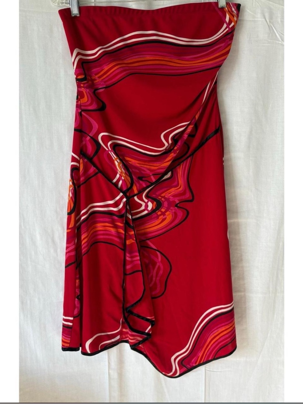 Strapless Red Swirl Print Dress
